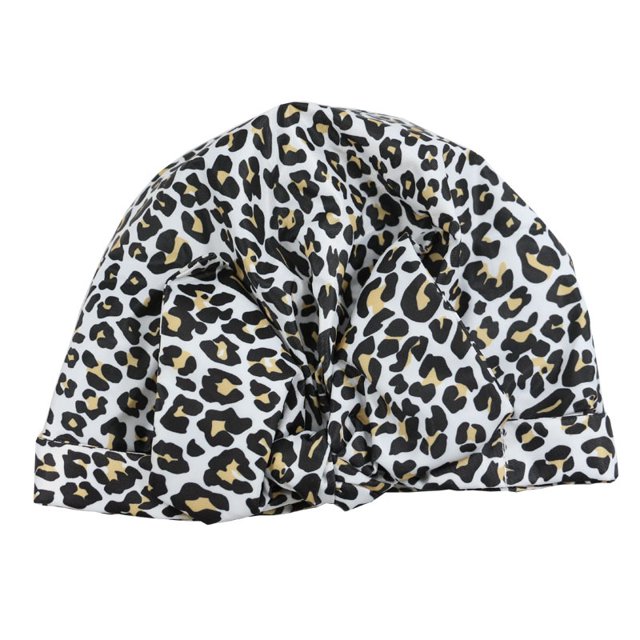 Gorro de ducha de lujo para mujer, gorro de ducha impermeable con talla única, funda para el pelo para ducha(Estampado de leopardo blanco)(1 pieza)