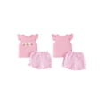 thumbnail image 2 of BemeyourBBs Toddler Baby Girl Summer Clothes Infant Baby Girls Shell Starfish Outfit Cute Ocean-themed Embroidered Flying Sleeve T Shirt Tops And Ruffle Plaid Shorts 2 Pcs Set, 2 of 9