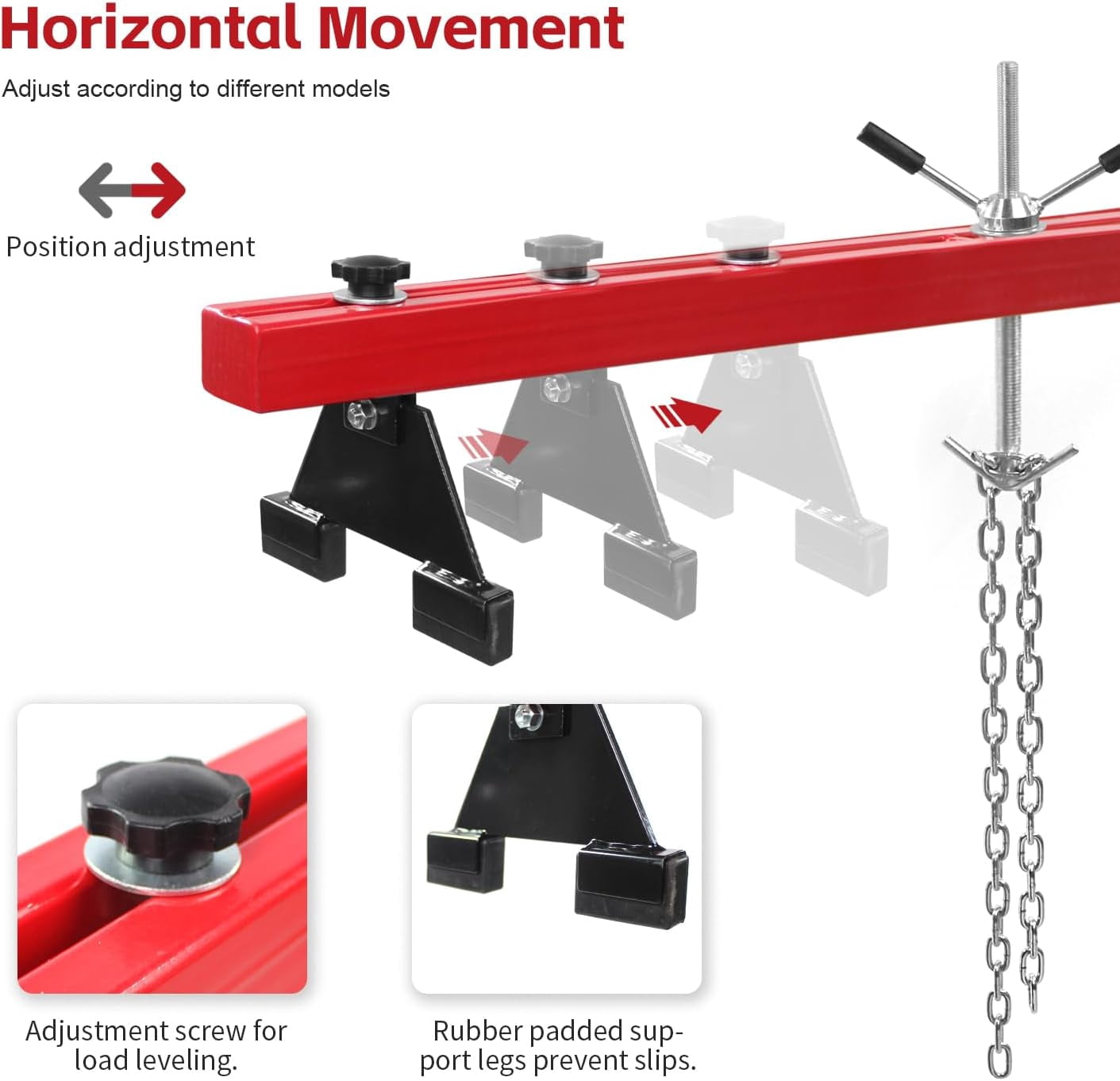MaxWorks 50942 Engine Support Bar 1100 Lbs Capacity Engine Transverse Bar Engine Hoist 2 Point Lift Holder Hoist Dual Hooks, Engine Hoist Keeps Engine Stable for Home Garages & Auto Repair Shop
