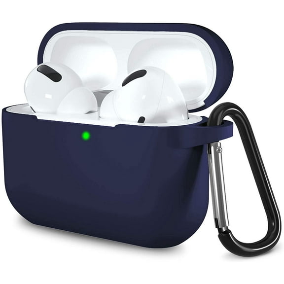 AirPods Pro Case Cover, Full Protective Shockproof Washable Silicone Skin Cover Case for Airpods pro Supports Wireless Charging with Carabiner Navy Blue