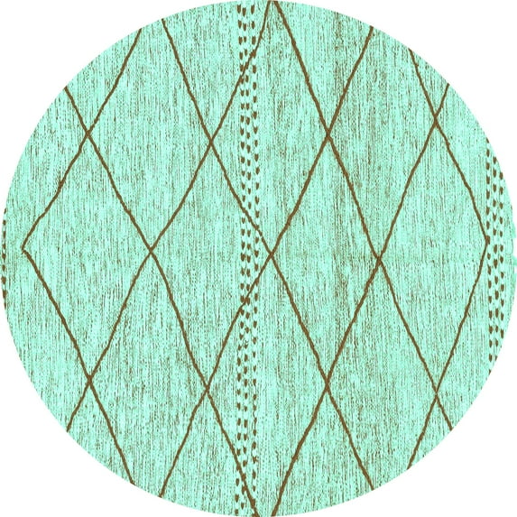 Ahgly Company Machine Washable Indoor Round Solid Turquoise Blue Modern Area Rugs, 6' Round