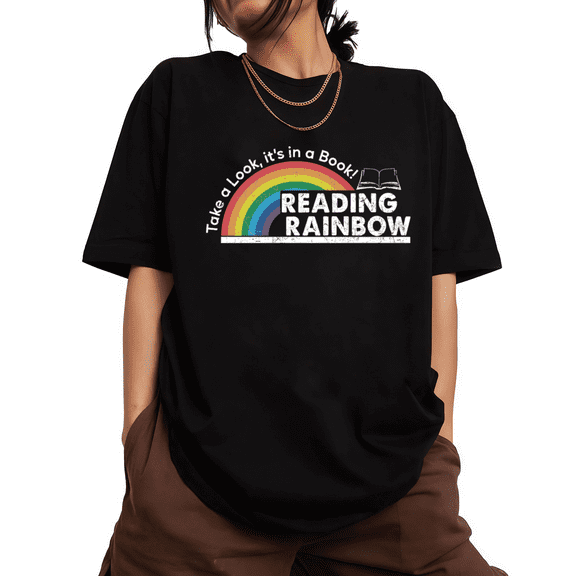 Distressed Retro Reading Shirts Black S-5XL Joyful Book Lover Reading Rainbow Print Tshirt Graphic Tees Tops