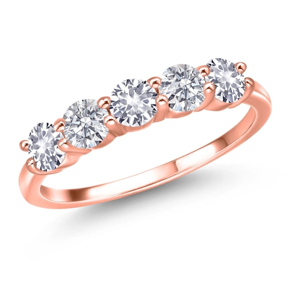 Gem Stone King 18K Rose Gold Plated Silver White Created Sapphire and E - F Lab Grown Diamond Wedding-Bands Ring for Women | 1.29 Cttw | Round 4MM | Gemstone September Birthstone | Size 6