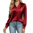 thumbnail image 4 of Purcolt Silk Shirts for Women Dressy Work Business Casual Blouses Long Sleeve V Neck Elegant Tops Wedding Evening Party Shirt Cute Fall Outfits, 4 of 9