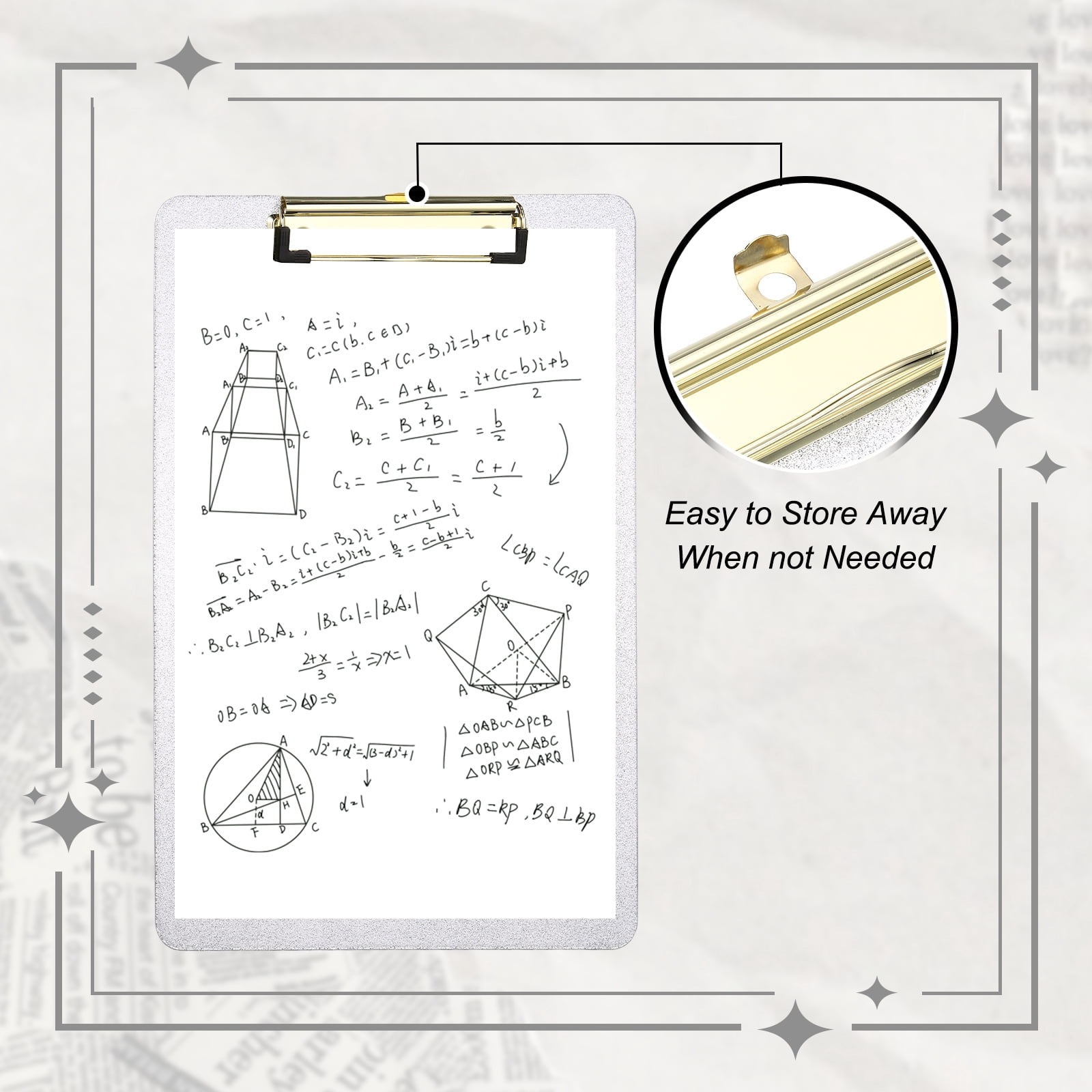 Uxcell 2 Pcs Plastic Clip Boards, A4 Size Glitter Silver Tone Stylish Clip Boards Glitter Design Cute Clipboards Office Supplies for Restaurant Shop Store Note Memo Card Sign Holder