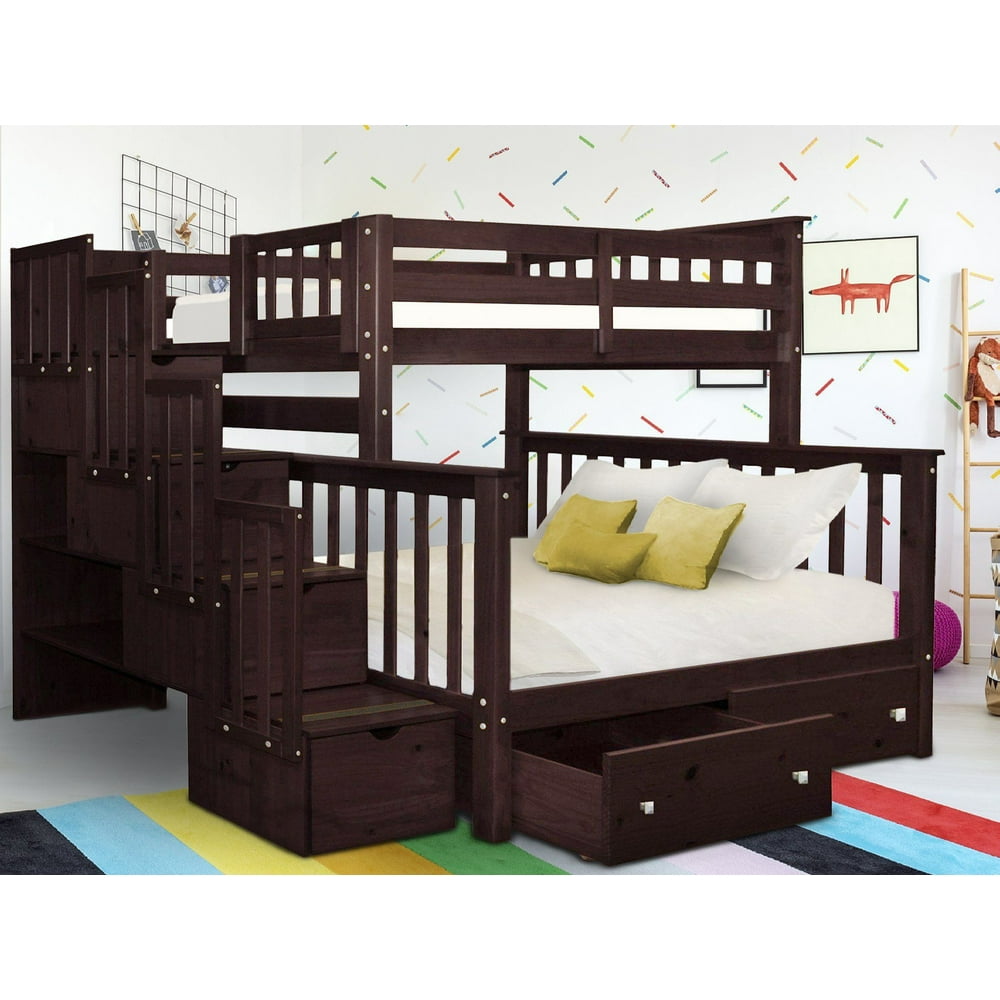 Bedz King Stairway Bunk Beds Twin over Full with 4 Drawers in the Steps