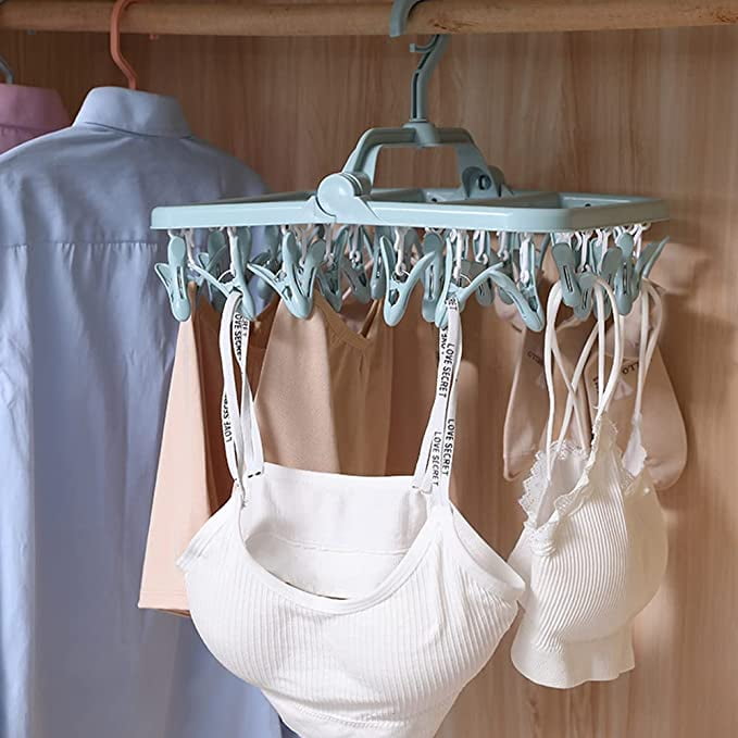 Hefeisuimishangmaoyouxiangongsi Sock Laundry Drying Rack With 32 Clips Folding Hanging Clothes Drying Rack Indoor Outdoor Laundry Drying Rack For
