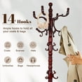 thumbnail image 4 of Solid Wood Coat Rack, Heavy Duty Freestanding Coat Tree with 14 Hooks for Coats, Handbags, 3 Adjustable Height Coat Hanger for Bedroom, Entryway, Livingroom, 4 of 8