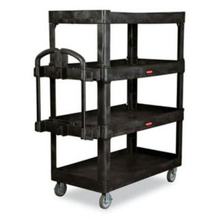 Rubbermaid Commercial Economy Cart - 3 Shelf - 200 lb Capacity - 4 Casters  - 4 Caster Size - Plastic - x 33.6 Width x 18.6 Depth x 37.8 Height -  Black - 1 Each