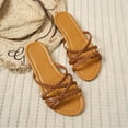 thumbnail image 6 of Viluyesy Women's Flat Sandals, Weave Strappy Slip-On Round Open Toe Summer Casual Beach Slides Slippers Brown, 6 of 8