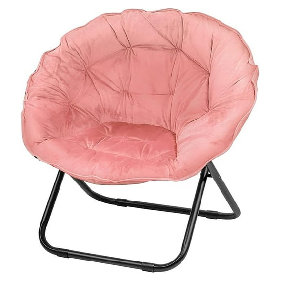 Folding Saucer Chair for Adults, Comfy Faux Fur Moon Chair for Dorm, Pink - Reading, Relaxing, Living Room, Bedroom - 23.6"x22"x29.5"