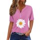 thumbnail image 2 of Fiudx Liquidación de Ahorros de Verano Blusa de Manga Corta con Estampado de Moda para Mujer, Camiseta con Cuello En V, Tops Informales con Botones, 2 of 5