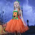 thumbnail image 3 of GYRATEDREAM Girls Pumpkin Costume Ruffle Tulle Dress with Hair Clip and Bag Kids Pumpkin Face Halloween Cosplay Role Play Up Outfit for 3-12 Years, 3 of 8