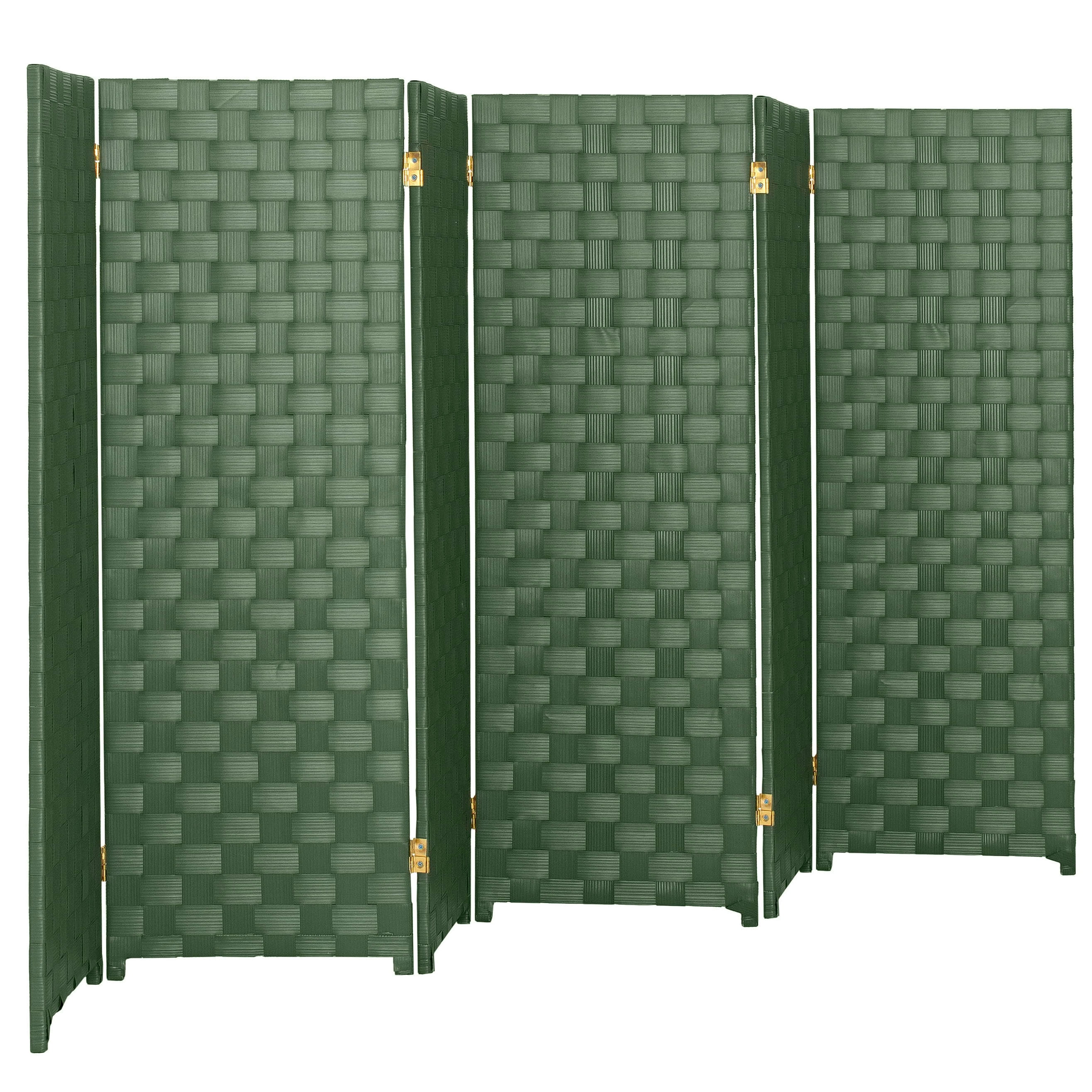 Red Lantern 4 ft. Short Woven Fiber Outdoor All Weather Folding Screen - 6 Panel - Green