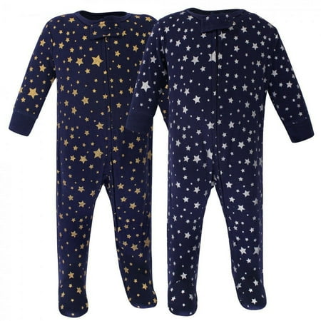 UPC: 0660168536010 | Hudson Baby Baby Cotton Zipper Sleep and Play 2pk  Metallic Stars  0-3 Months