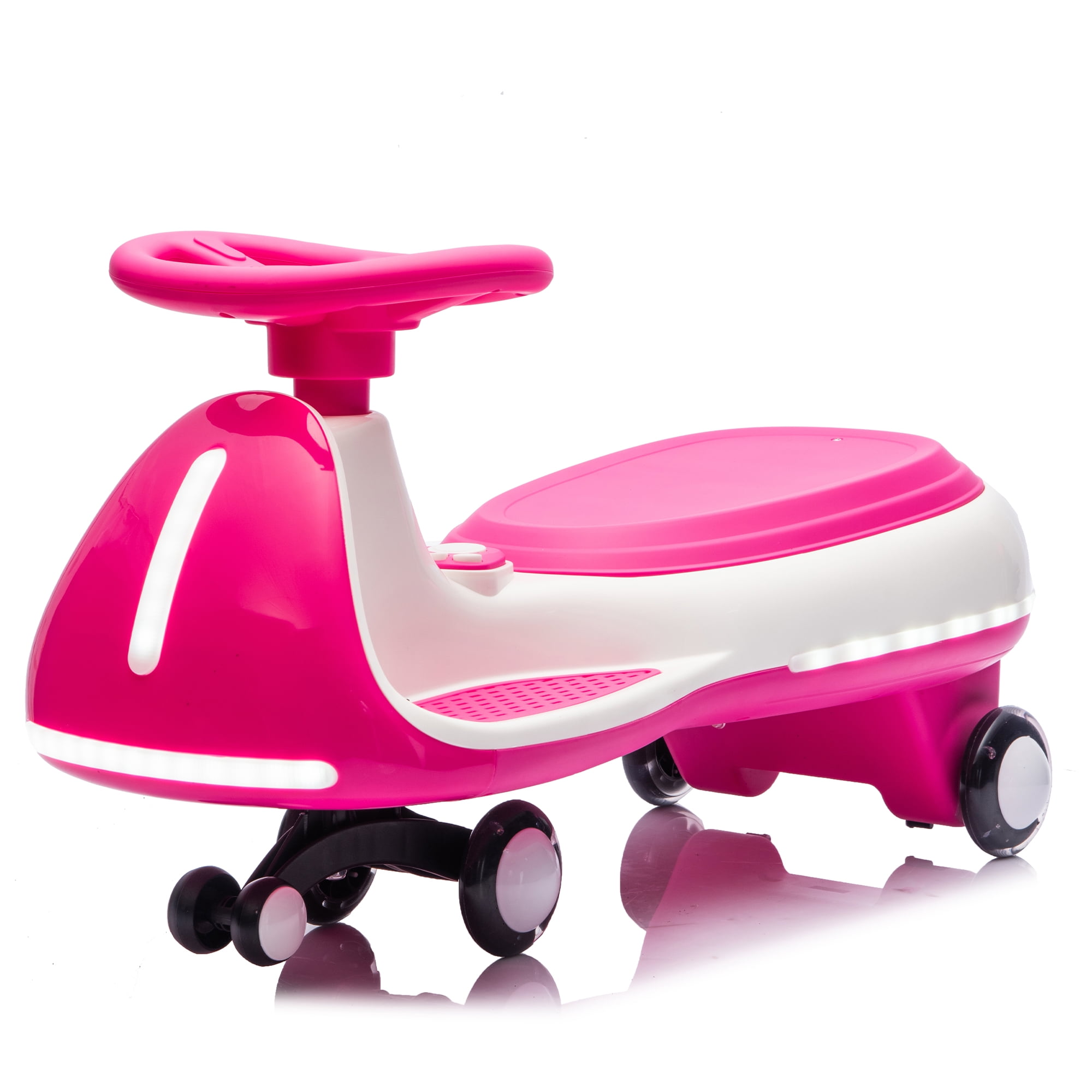 2-in-1 Smart Ride On Toy with Controllable LED Stream Lights, Flashing PU Wheels, Triangular Stability Frame, Wide Front Auxiliary Wheels, Bluetooth Music, Twist Car for Kids 3-8