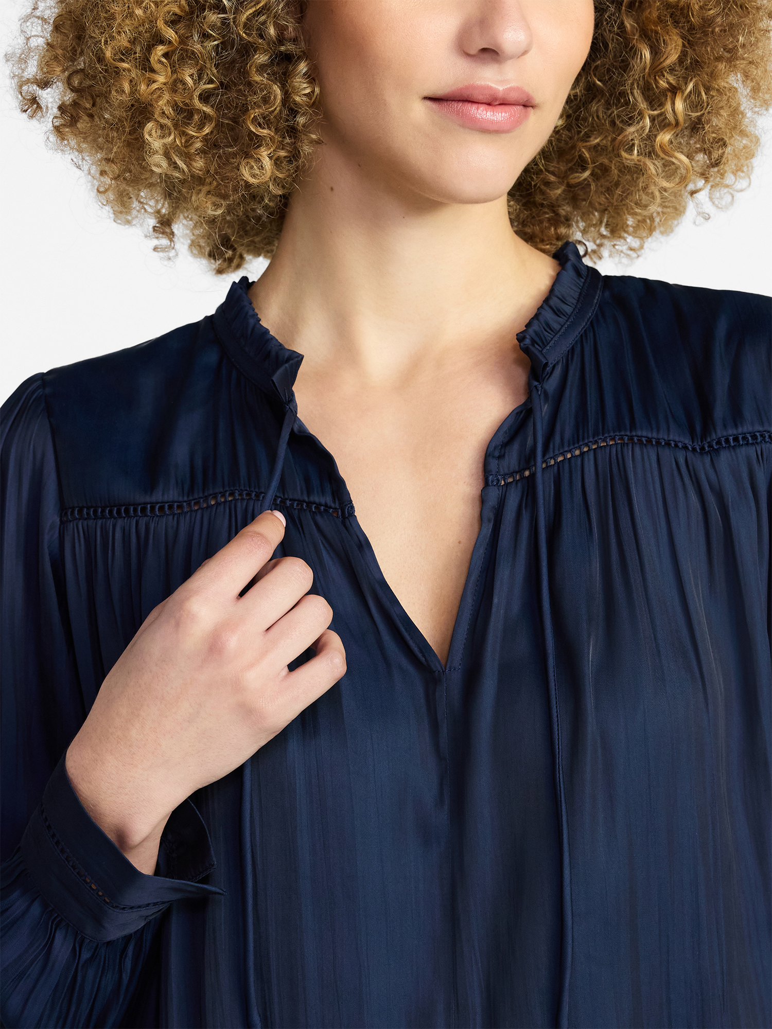 Time and Tru Women's Soft Ruched Yoke Blouse with Long Sleeves, Sizes XS-XXXL
