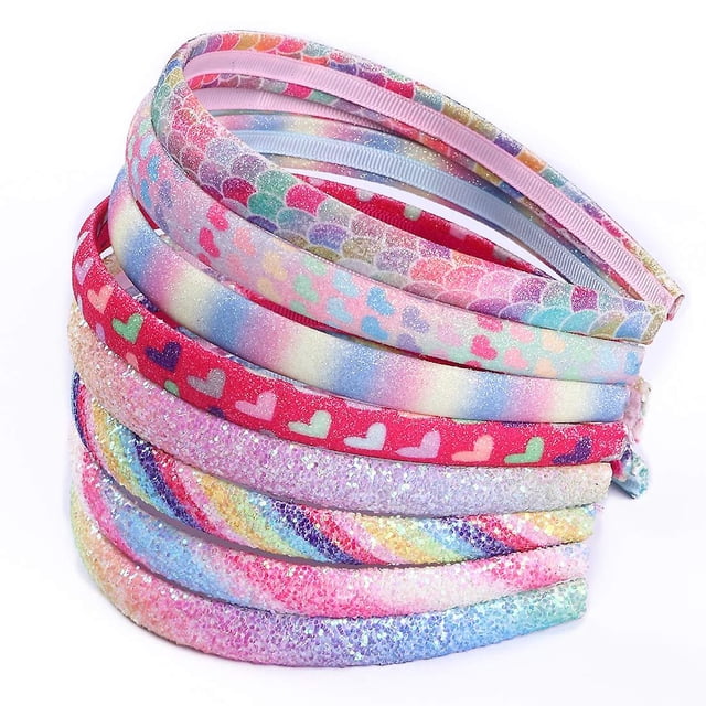 Diademas de arcoíris, 8 unidades, diademas para niños, diademas para niñas con lentejuelas, diadema de sirena con corazón estampado, pieza de pelo para niños