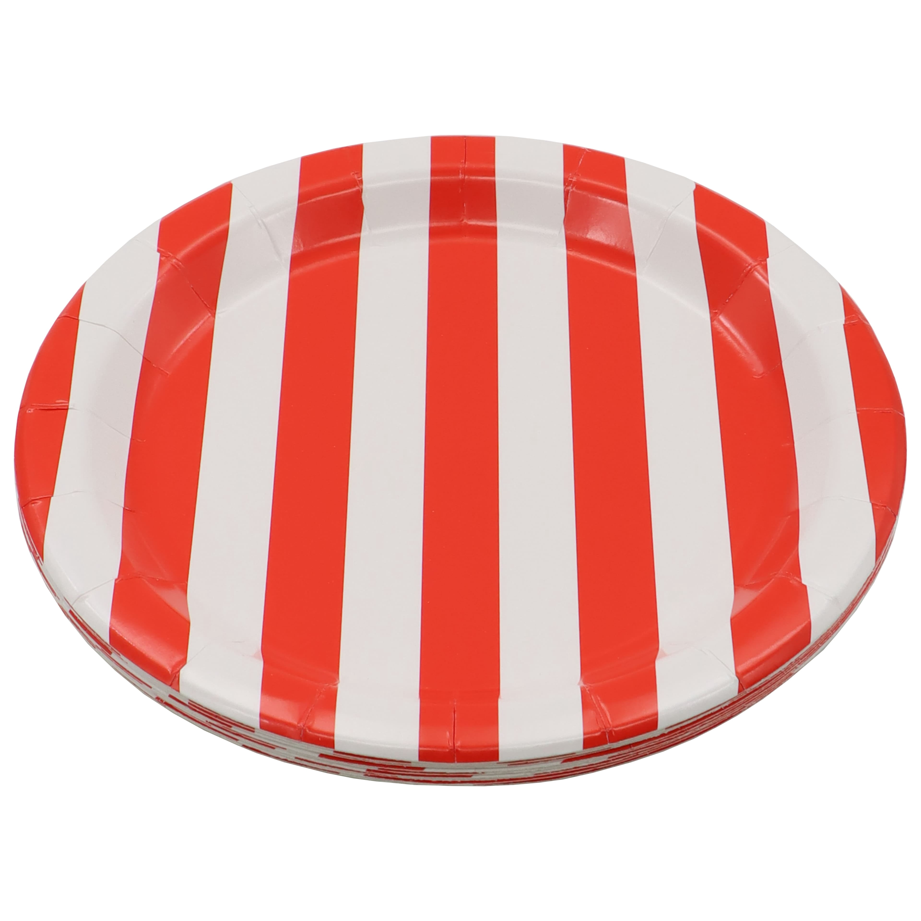 Celebrate It Snack Plates, Classic Red and White Striped Disposable Paper Plates, Red/White, 7", 12 Pack (120 Total)