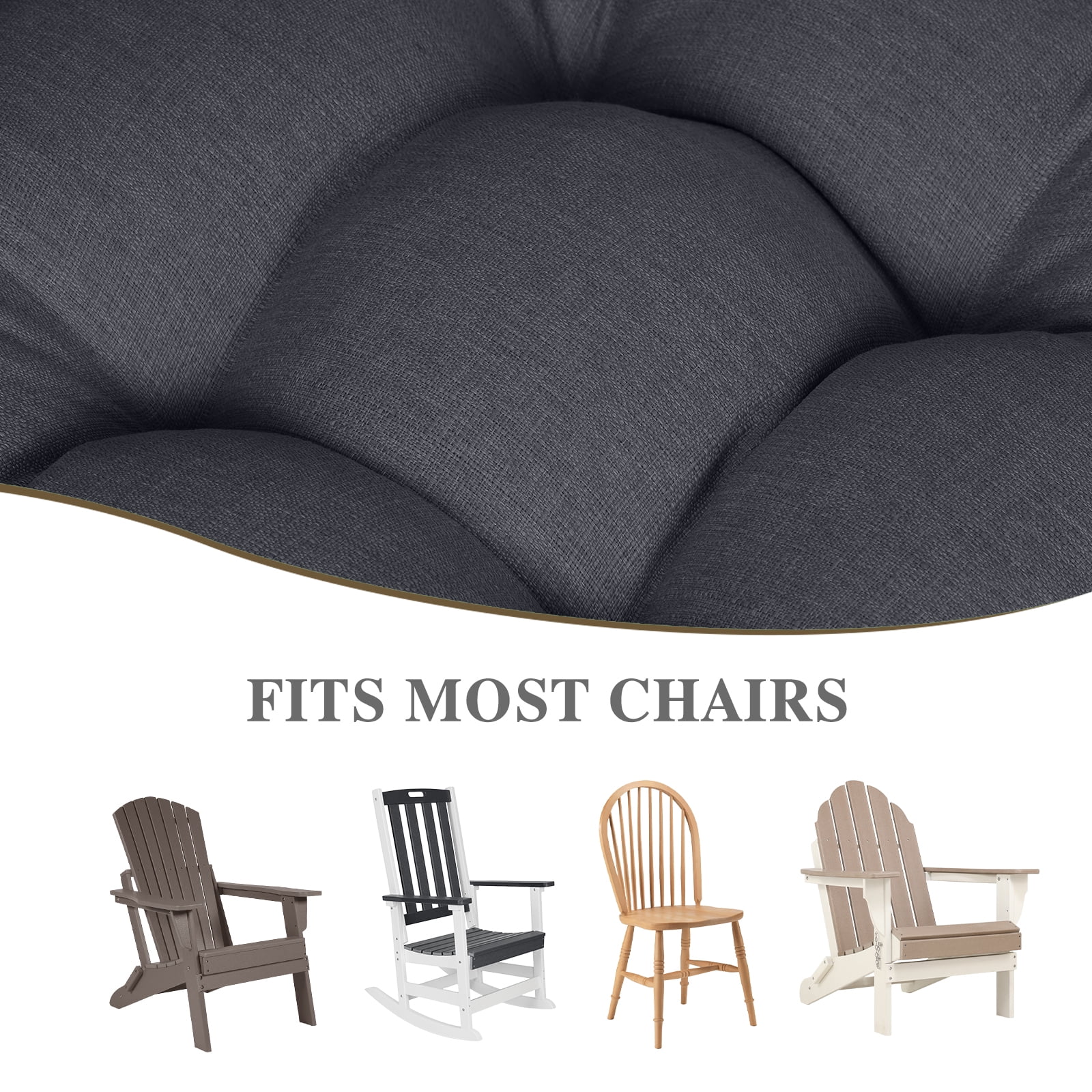 BPS Outdoor Patio Rocking Chair Cushion, Waterproof Fade-Resistant High Back Cushions, Tufted Pads with Ties, Set of 2, Dark Gray