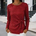 thumbnail image 3 of Sparkly Long Sleeve Shirt for Women Lace Up Bow Shimmer Casual Crewneck Disco Tee Clubwear Outfit for Prom handy, 3 of 5