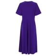 thumbnail image 5 of New Fashion Basic Soft Women's Casual V Neck Short Sleeved Pleated Loose Vintage Dress Beach Long Skirt Sexy Trendy Casual Skirt, 5 of 7
