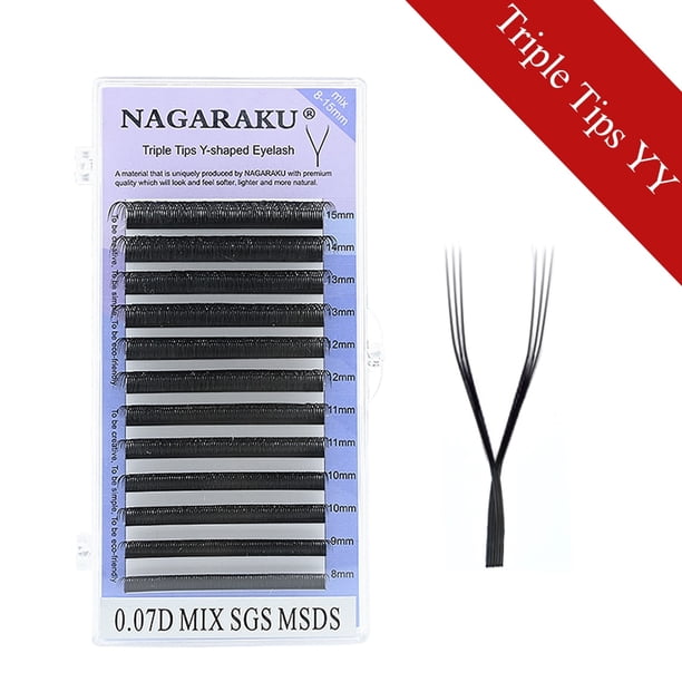 NAGARAKU YY Forma Triple Puntas Tejido a mano Premium Luz suave Pestañas naturales Suministros de extensión Maquillaje Malla Net Cross Lash Dengxun unisex