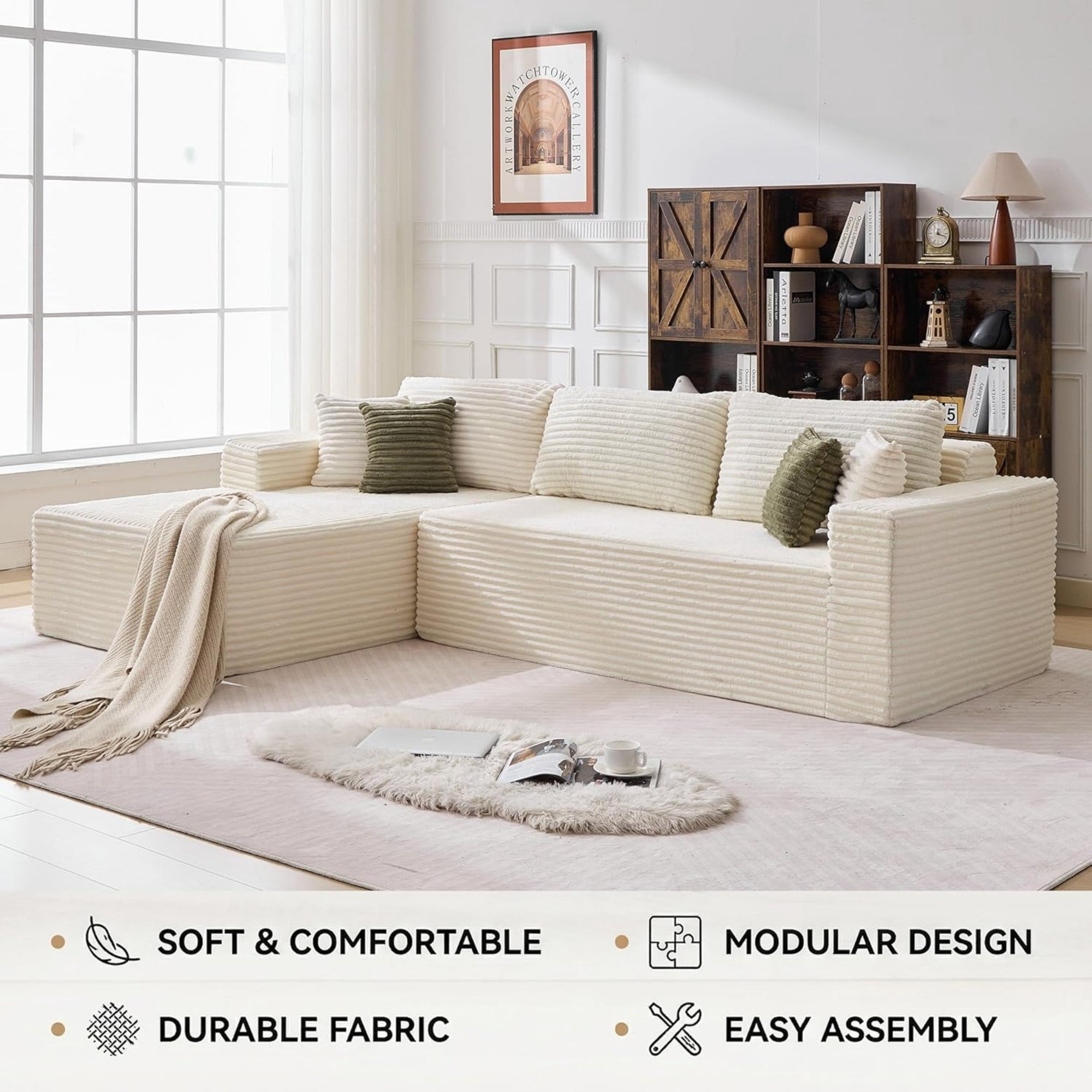 Sailvan 108"" L-Shape Sectional Sofa, Modular Boneless Cloud Couch with Oversized Chaise, Deep Seat Memory Foam, No Assembly Required