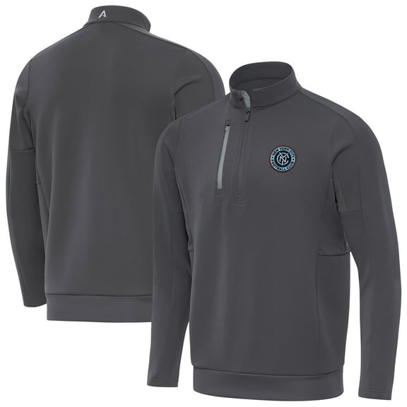 Men's-Antigua Pewter New York City FC Fortune Quarter-Zip Pullover