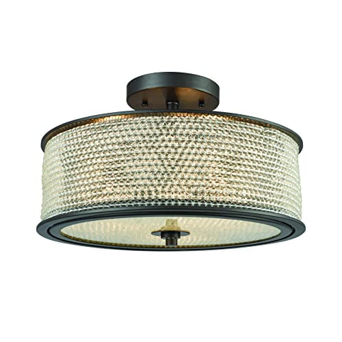 ELK Lighting 15970/3 Glass Beads 3 Light Semi Flush In Oil Rubbed Bronze With Clear Glass Balls