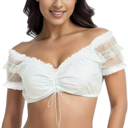 1Pc Underwire Lingerie Festival Top Lace Vest Women s Elegant Tube Tops Dirndl Blouse Black Dirndl Leather Bandeau Top Blouse Lace Blouse for Women Tube Top Oktoberfest LingerieWhite (2PACK)