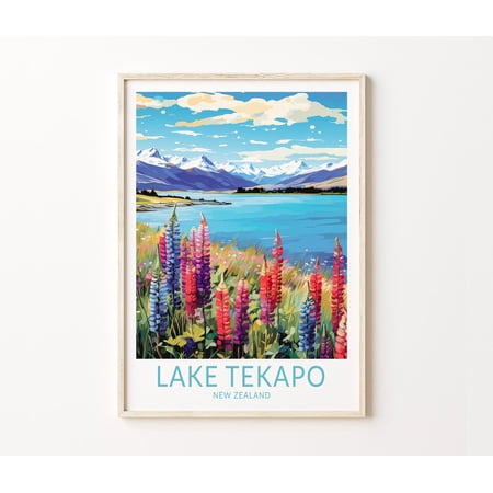Lake Tekapo New Zealand Southern Alps Church Island Art Print, Unframed Paper Poster 8x10in