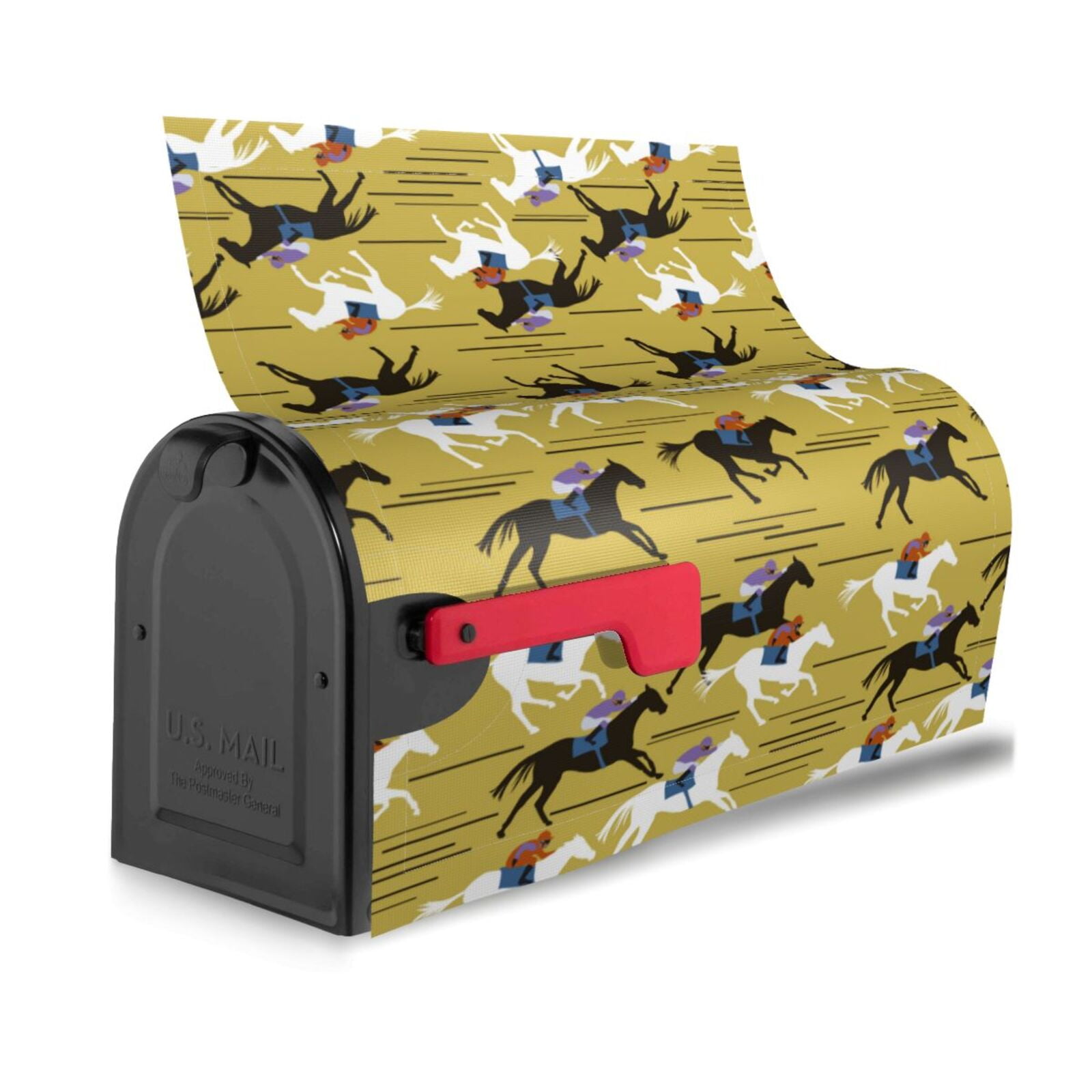 Logiee Horsemen In Horseraces Print Post Letter Box Wrap Decor, Mailbox Cover Suitable for Standard Mailbox and Large Size Mailbox,Outdoor Yard Decoration-25.5x21 in