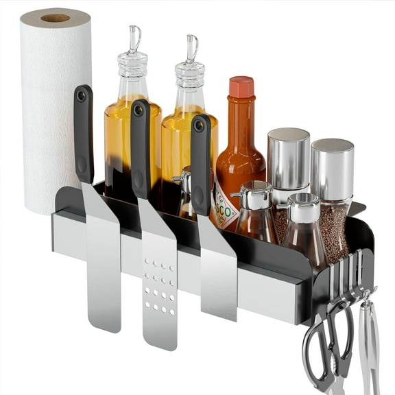 Niffgaff Griddle Caddy for 28"/36" Blackstone/Weber Griddle, BBQ Grill Storage Organizer, Space Saving Griddle Accessories with Magnetic Strip & Paper Towel Holder & J-Hooks