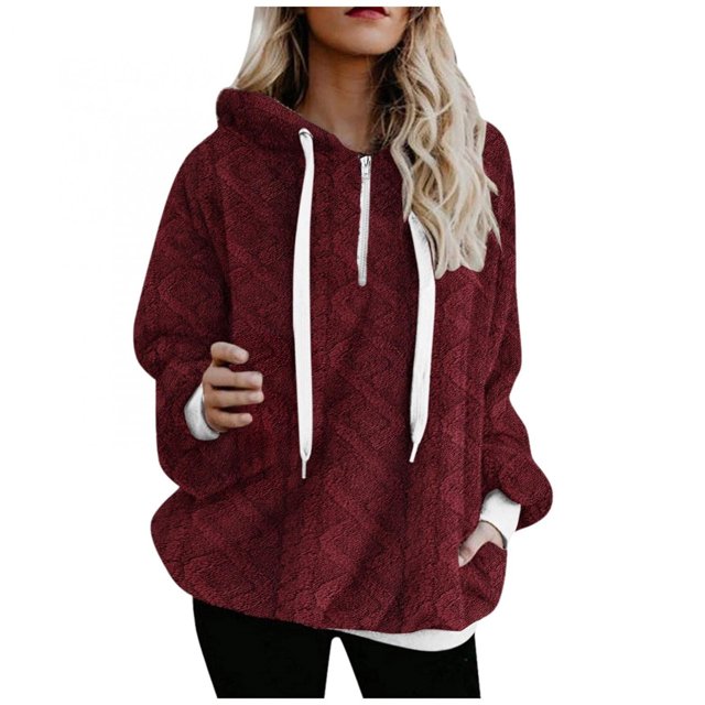 Sudaderas de forro polar borroso de gran tamaño para mujer con bolsillos Sudaderas con capucha de Sherpa atlético Jersey Outwear Pompotops gfhjh14100