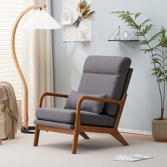 Accent Chair,High Back Armchair with Solid Wood Legs and Frame, Upholstered Single Sofa Chair with Padded Backrest & Seat Cushion, Lounge Chair Reception Chair for Living Room Office Bedroom