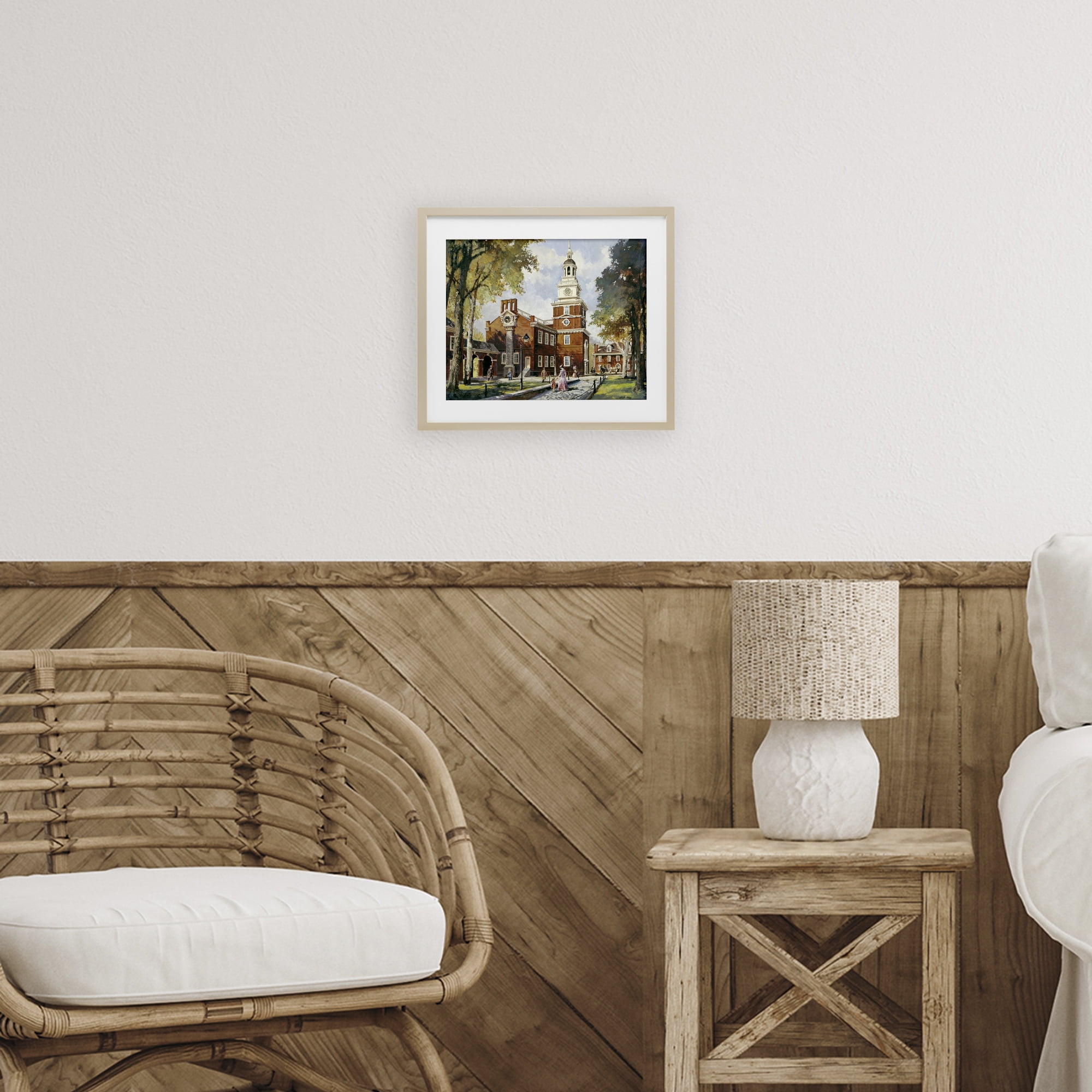 Independence Hall Colonial Times Birch Framed Print Under Glass, design by Wind River Studios