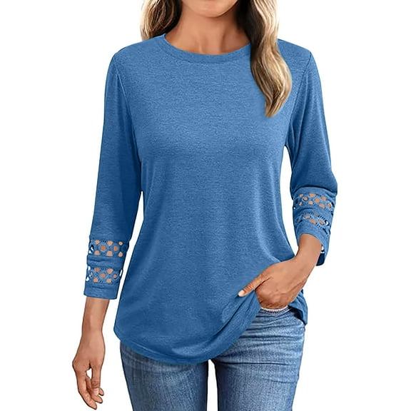 Summer Fashion Plus Size 3/4 Sleeve Tops for Women Printing Casual Round-Neck Blouse