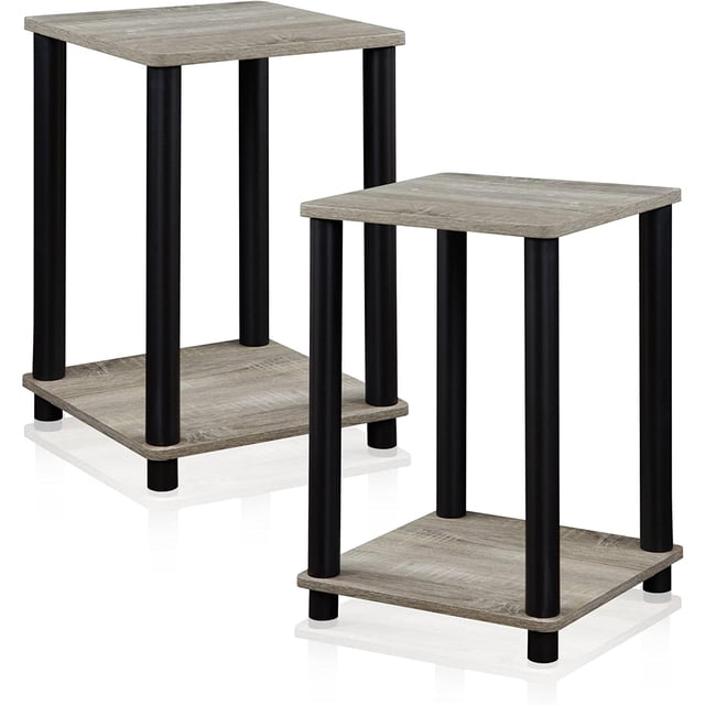 Mesa auxiliar Furinno de roble francés gris/negro, paquete de 2 unidades, diseño elegante