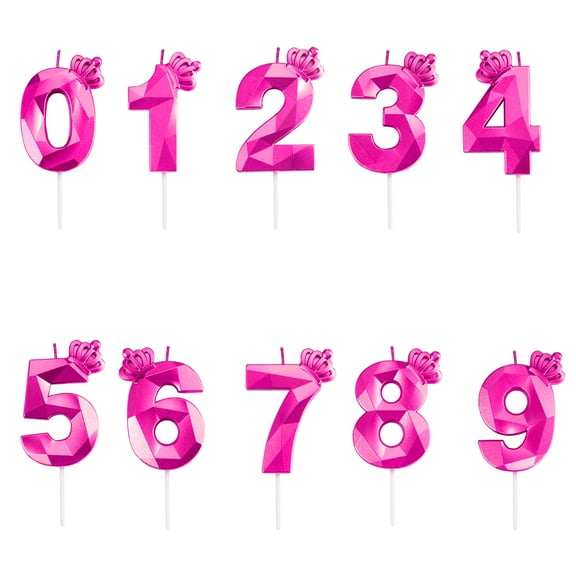 10 Piece Number Candle Crown Set, 0-9 Number Candles for Birthday Cakes and Party Decorations (Rose Pink)
