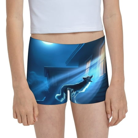 Pofeuu A Wolf Barks Out A Window Print Soft Cotton Girls Boyshort panties Toddler Underwear-Large