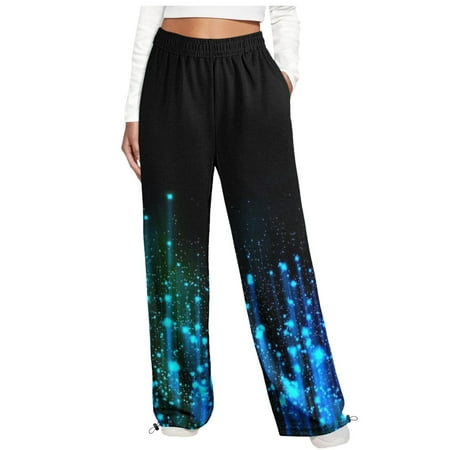 

JGGSPWM Casual Sparkly Printing Wide Leg Loose Lounge Pants with Pockets Comfy Stretch High Waist Running Workout Pajama Pants Sky Blue S