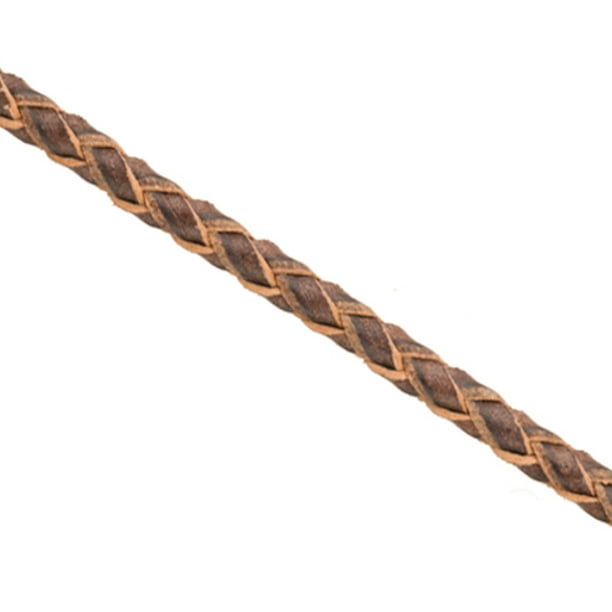 Genuine Braided Leather Cord Round Tarnished Finished Brown 4-Strand ...