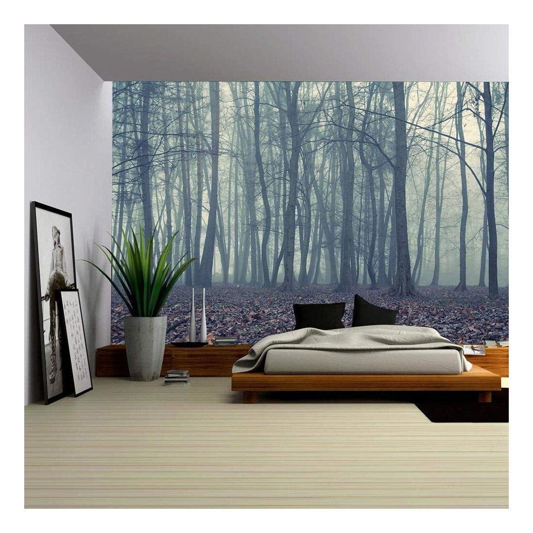 Wall26 Foggy Evening in The Autumn Forest Removable Wall Mural Self