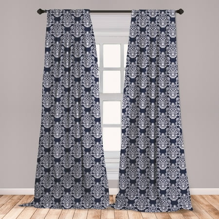 White Curtains With Navy Blue Design Navy Blue Curtains 2 Panels Set, Abstract Floral Damask with Antique Victorian Design Renaissance Flourish, Window Drapes for Living Room Bedroom, Dark Blue White, by Ambesonne ()