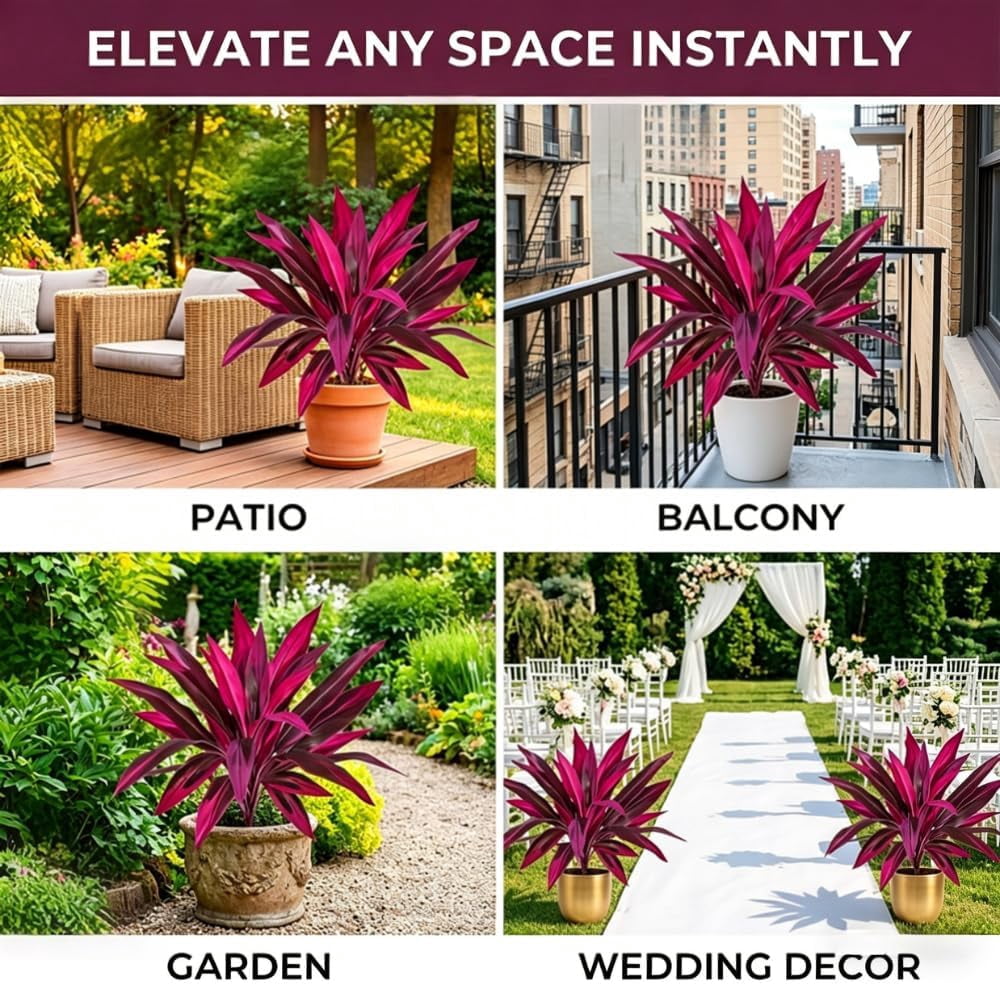 Realistic Artificial Boston Fern & Dragon’s Blood Tree Plants, Large Purple Tropical Rainforest Theme Fake Ferns with Vibrant Purple Foliage Brings Color to Patio＆ Garden Effortlessly (2 PCS)