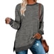 thumbnail image 1 of Blusa Manga Larga Bloqueo de Color Cuello Redondo Abertura Lateral Tops Básicos Cómodos para Mujer, 1 of 6