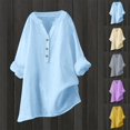 thumbnail image 1 of Camisetas para mujer,Camisa de mujer con cuello en V y botones, blusa informal de manga larga, tela suave, ideal para uso diario en primavera y verano, sopatenor, 1 of 8