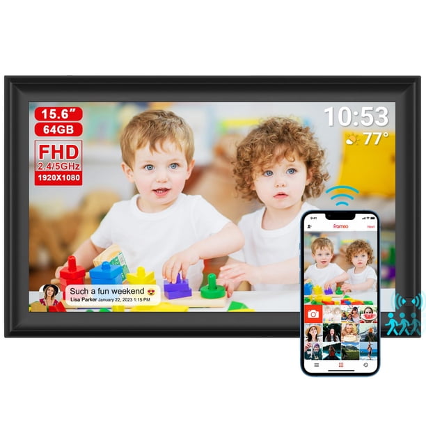 Marco De Fotos Digital Frameo De 64 Gb Y 15,6 Pulgadas Con Pantalla Táctil Lcd Ips Fhd De 1920 X 1080 Wifi Dual Comparta Fotos Y Videos A Través De La Aplicación Frameo Compatibilidad Con Unidad Usb/T