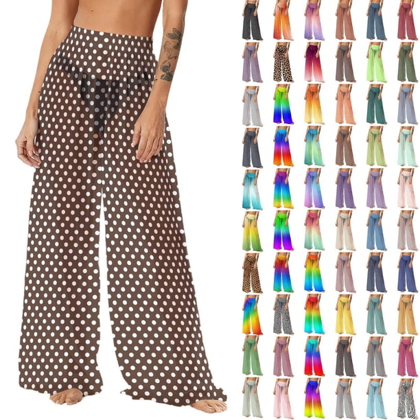 Pincandy Women See Through Sheer Mesh Pants Beach Swimsuit Bikini Bottom Cover up Party Club Elastic High Waist Wide Leg Pants